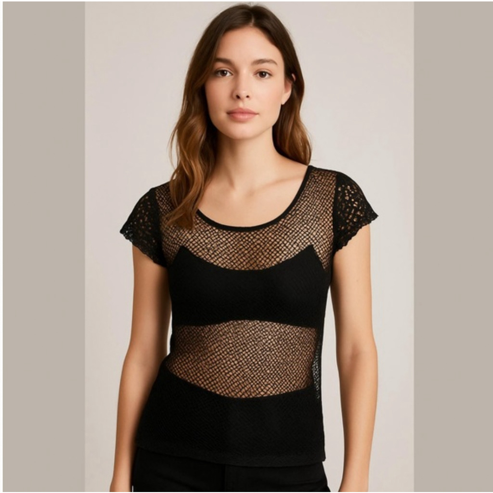 INC International Concepts Fishenet T Shirt Size M